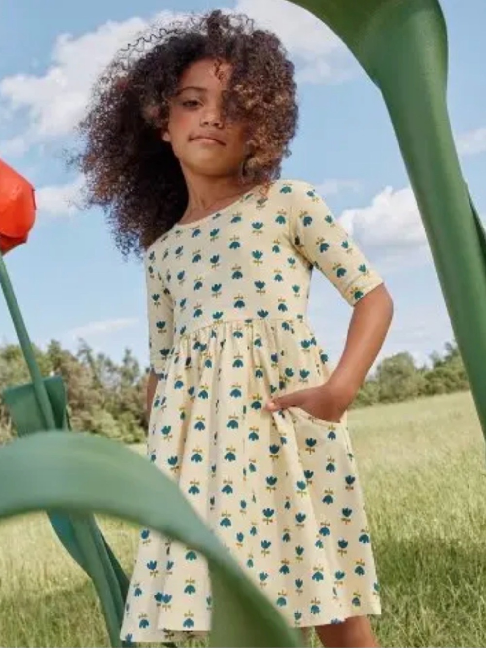 Hanna Andersson Skater Cream Dress with Blue Floral Print